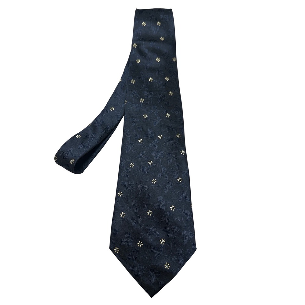 Italian Design By Tal's Navy Blue 100% Silk Floral Hand Made Necktie Tie NEW